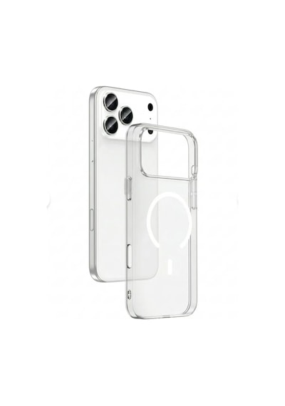 Apple iPhone Uyumlu 17-18 Pro Max Güçlendirilmiş Magsafe Şarj Özellikli Sararmaz Kristal Sert Kapak Kılıf Ve Kırılmaz Ekran Koruyucu Beyaz Beyaz