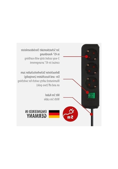Çocuk Emniyetli 3'lü Priz, 5 Metre Kablo Uzunluğu İle