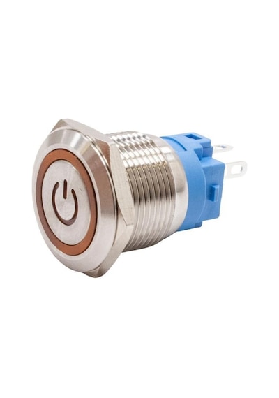 19A-P1-Ec 19Mm Düz Yaylı Işıklı Power Metal Buton - Sarı