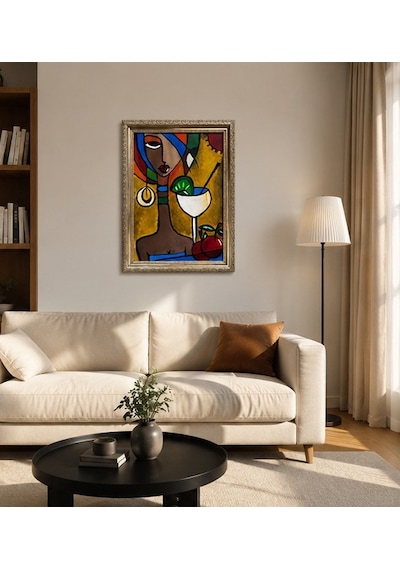 El Yapımı Akrilik Tablo Modern Soyut Kadın Figürlü Dekoratif Çerçeveli Duvar Tablosu 35x50 Cm