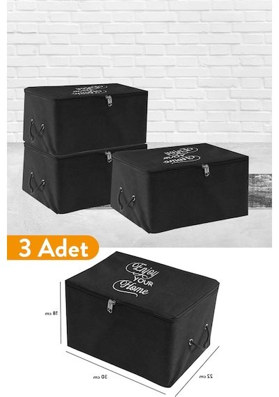 Serstil 3 Adet - Mini Boy Baskı Detaylı Siyah Hurç 30 X 22 X 18 Cm