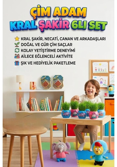 Kral Şakir Ve Arkadaşları Tasarımlı 6'lı Çim Adam Sula Uzat Kes Eğitici Oyun Seti