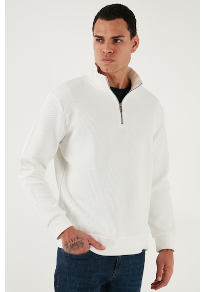 Buratti Pamuklu Regular Fit Yarım Fermuarlı Dik Yaka Erkek Sweat 5905716 Ekru
