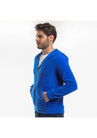 Slazenger SAMSON IN Erkek Fermuarlı Kapüşonlu Cepli Saks Mavi Polar