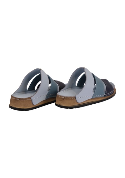 Napa Shoes Hakiki Deri Üç Bantlı Çok Renkli Ortopedik Kadın Terlik Napa-303 Mavi