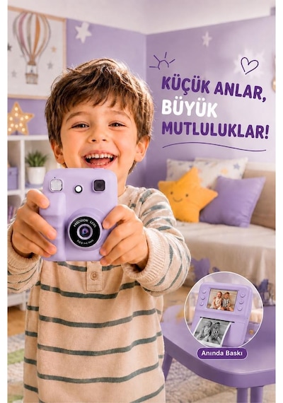 Dijital Fotoğraf Makineleri Çocuk Termal Resim Kağıt Baskılı Yazıcı Kamera Video Makinesi A29 Mor
