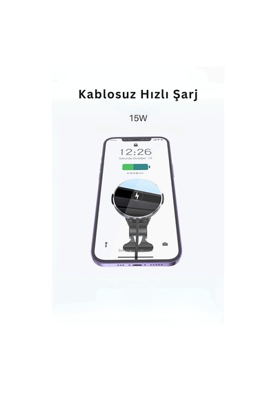 C1331 Izgara Klipsli 15w Kablosuz Şarjlı Magsafe Araç Tutucu Siyah