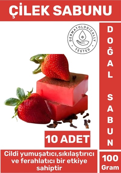 Doğal Güzel Kokulu Cilt Yumuşatıcı Ferahlatıcı Lekeli Kuru Cilt İçin Organik Çilek Sabunu 10 Adet