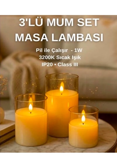 Mum Set Ct-8433 Masa Lambası,gece Lambası Pilli Çalışan Bitmeyen Mum Camlar Görsel Amaçlıdır Beyaz