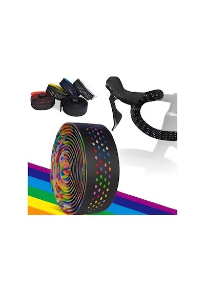 Brıvıga - 2150x30mm Siyah-rainbow Pu+eva Bisiklet Gidon Bandı Çok Renkli