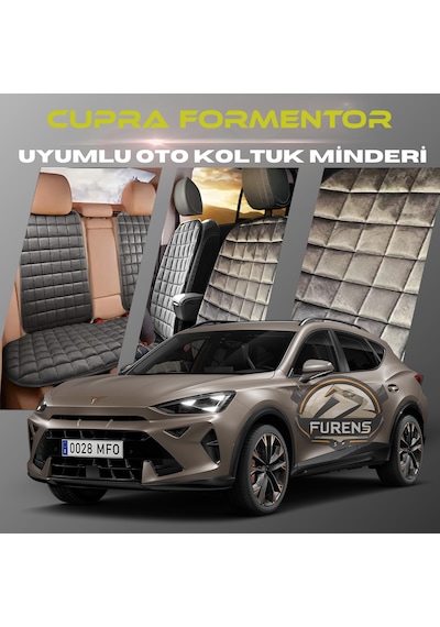 Cupra Formentor Antrasit Tay Tüyü Cepli & Terletmez Sırtlı Oto Koltuk Minder Seti - Koruma Kılıfı  Ön & Arka Set