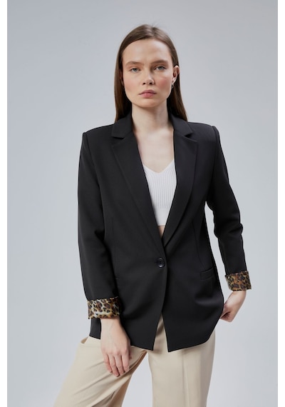 Siyah Kruvaze Yaka Kolu Katlama Detaylı Regular Vatkalı Blazer Ceket Siyah
