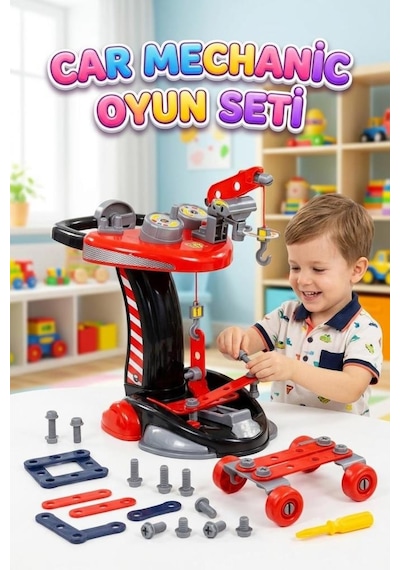 Car Mechanic 1 Çocuk Tamir Seti 19 Parça Eğitici Motor Becerisi Geliştirici Sök-tak Oyuncak