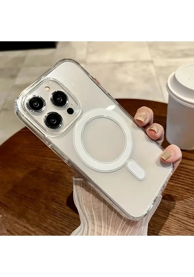 Apple Uyumlu iPhone 15 Pro Kılıf Magsafe Ve Şeffaf Lens Koruyuculu Gri
