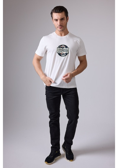 Marıne Tee Deniz Temalı Ribana Bisiklet Yaka Pamuk T-shirt-3078 Saf Beyaz