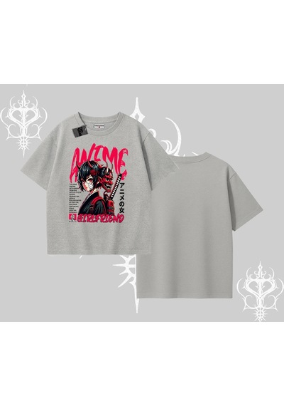 Startmore Startmore Oversize Tshirt Anime Girlfriend Kırmızı Gri