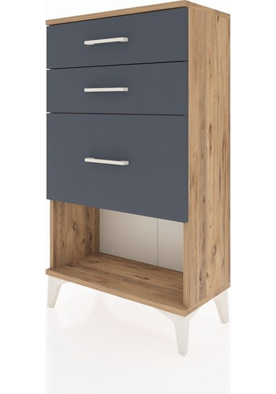 Arges Komodin 3 Çekmeceli 60x30x106 Çam-antrasit Atlas Çam
