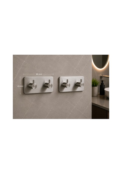 2 Adet Dikdörtgen İkili Modern Banyo Askılık 96 Mm Paslanmaz Çelik Delmeden Yapışkan Montaj Inox