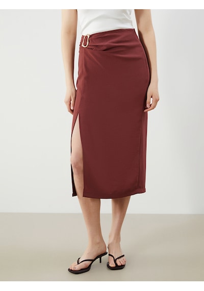 Lcwaıkıkı Classic Bordo Beli Fermuarlı Dar Fit Etek