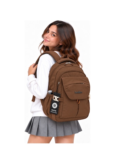 Okul Çantası Su Geçirmez Kumaş Unisex Okul Sırt Çantası 2601 Vizon Açik Vizon