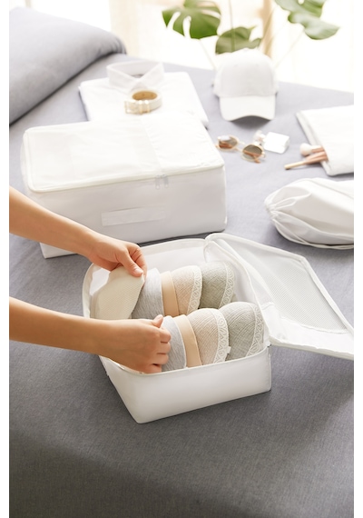 Ocean Home Textile 4'lü Yıkanabilir Beyaz Renk Paraşüt Kumaş Bavul İçi Organizer Set