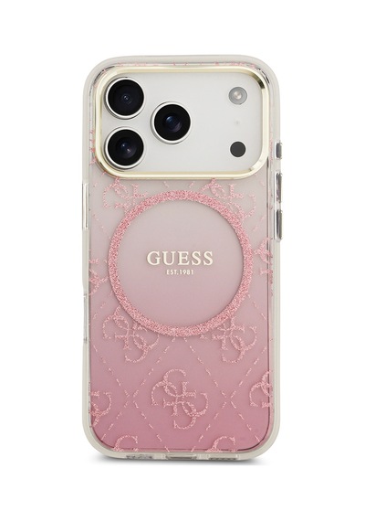 Apple Uyumlu iPhone 17 Pro  Kılıf Guess Lisanslı M-safe Şarj Özellikli 4g Desenli Simli Silikon Kapak Pembe Pembe