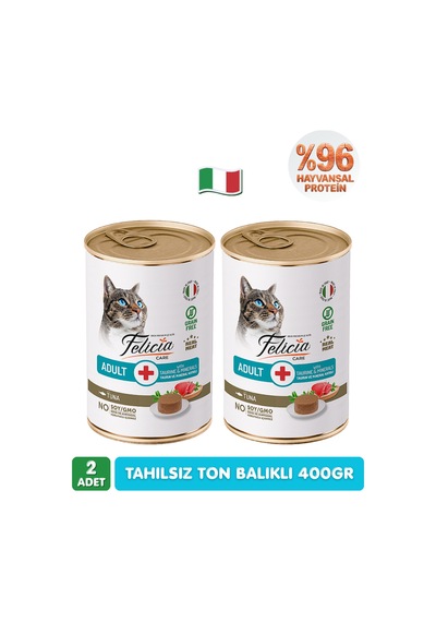 %97 Proteinli Tahılsız Ton Balıklı Ezme Yetişkin Kedi Konserve Maması 400 Gr X 2 Adet