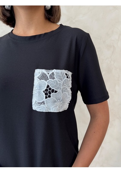 Verymoda Cep Detaylı Tişört D2860 Siyah Beyaz
