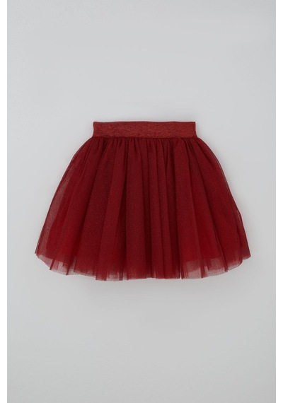 Breeze Kız Çocuk Tütü Etek Kırmızı Simli Beli Lastikli 5-10 Yaş, Bordo