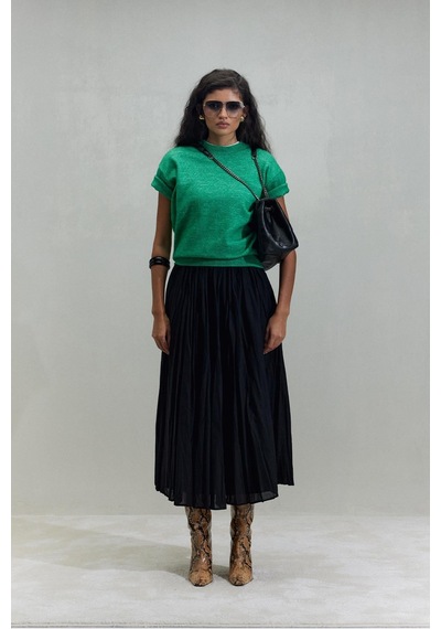 Suud Collection Siyah Donette Piliseli Etek