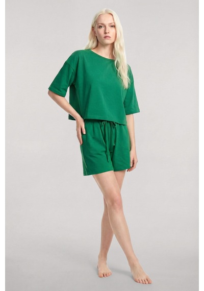 Akbeniz Kısa Kollu Şortlu Pijama Takımı Yeşil YESIL