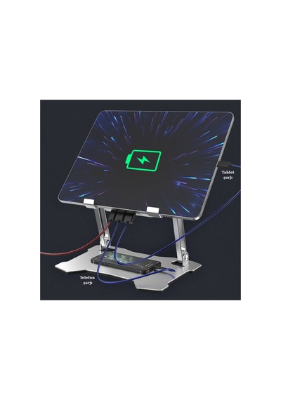 X16 Alüminyum Katlanabilir Laptop Soğutucu Stand 4 Fanlı Led Işıklı Ergonomik Tasarım Soğutucu Stand Gri - 789086616