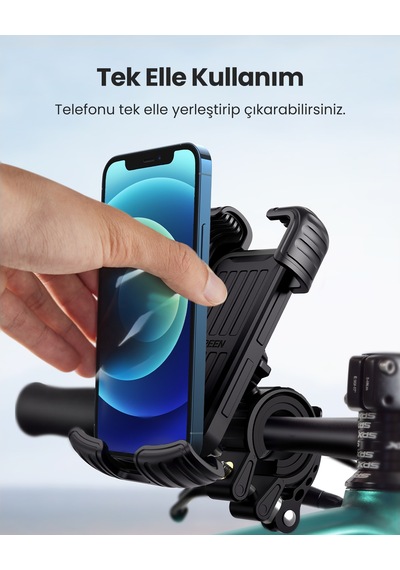 Ugreen Motosiklet Ve Bisikletler İçin 360 Gidon Telefon Tutucu, Siyah, 60548