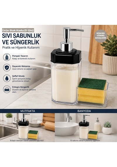Problack Plas 99015 Sıvı Sabunluk Seti - Şeffaf Şişe, Krom Pompa Ve Süngerlikli- 24'li Paket Diğer