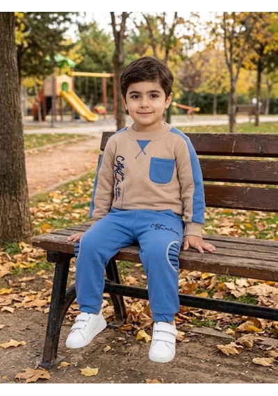 Biçomi Minik Kaşifler İçin Ekstra Sıcak Tutan Şardonlu Pamuklu İkili Takım 2-5 Yaş Mavi