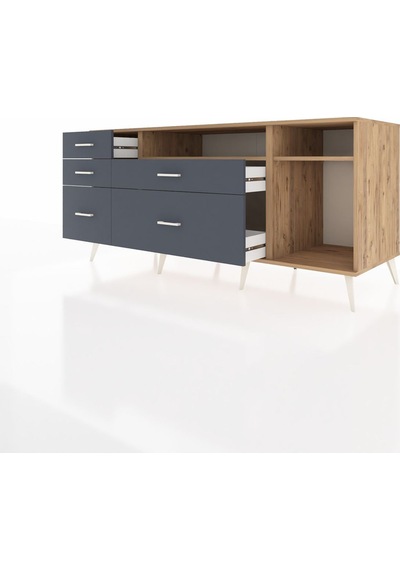 Kronos Konsol 2 Raflı 5 Çekmeceli 176x59x83 Çam-çam/antrasit Çam/antrasit Kronos Konsol 2 Raflı 5 Çekmeceli 176x59x83 Çam-çam/antrasit Çam/antrasit