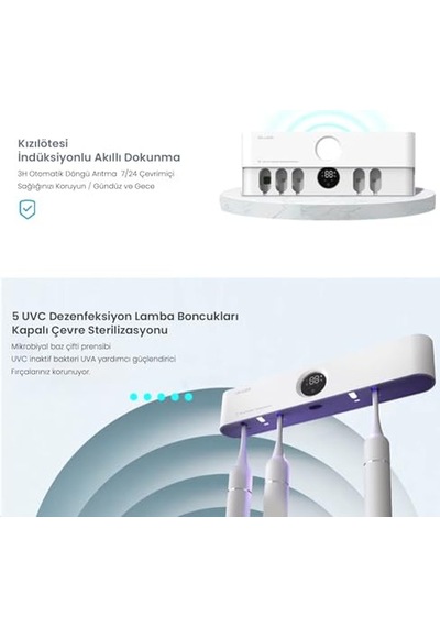 Şarj Edilebilir Diş Fırçası Tutacağı Tam Otomatik Sensörlü Uv Sterilizatör Led Teknolojisi Mavi Diğer