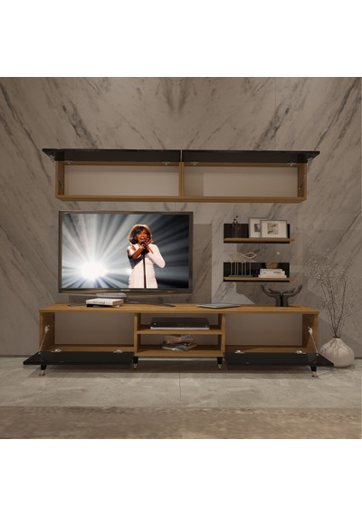Decoraktiv Eko 5 Mdf Dvd Gold Tv Ünitesi Tv Sehpası Pera - Siyah