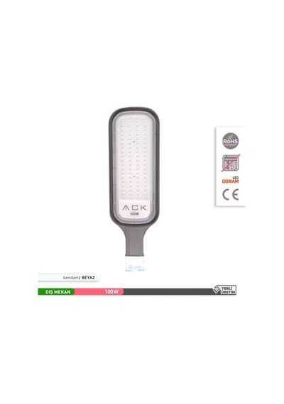 Ack Led Sokak Armatürü Siyah Kasa 6500K Beyaz Işık 100W Siyah