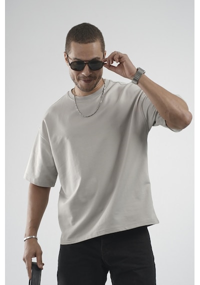 King Brich Oversize Kalıp Basic %100 Pamuklu Erkek Tişört Gri