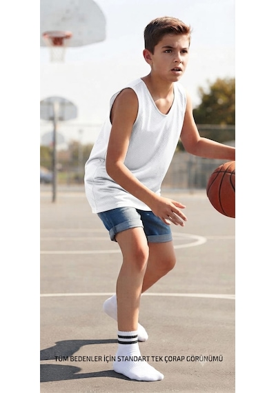 Km Collections 6'lı Çocuk Tenis Çorabı Beyaz