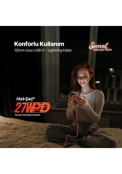Usb-c - Lightning Hızlı Şarj Kablosu 120cm Neon Neon Turuncu Standart
