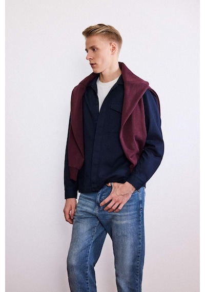 Defacto Boxy Fit Polo Yaka Twill Uzun Kollu Gömlek F7124ax25aunv64 Lacivert-nv64