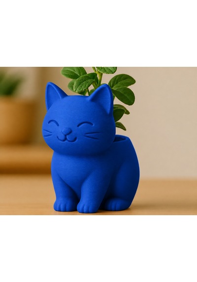 3d Baskı Sevimli Kedi Saksı - Figürlü Sukulent Saksısı-mavi Çok Renkli