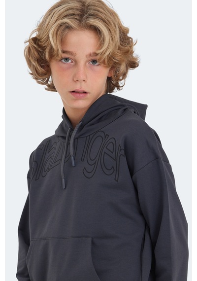 Slazenger Letto Unisex Çocuk Kapüşonlu Cepli Koyu Gri Sweatshırt Koyu Gri