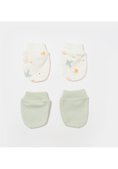 Biorganic Tiny Birds 2'li Bebek Eldiveni 72217 Ekru - Yeşil