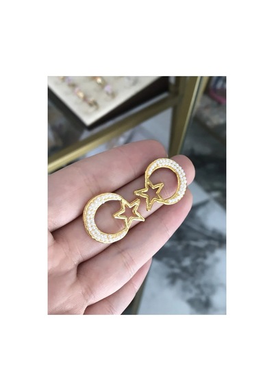 Ay&yıldız Model İnci Detaylı Küpe Altın