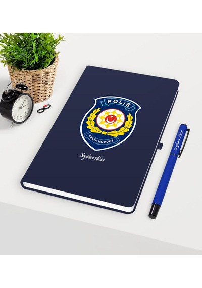 Kişiye Özel Polis Çevik Kuvvet Temalı Lacivert Defter Kalem Seti Lacivert