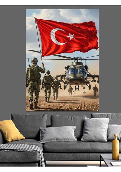 Ahşap Tablo Türk Bayrağı Ve Kahraman Askerler İnsan Figürlü Tablolar