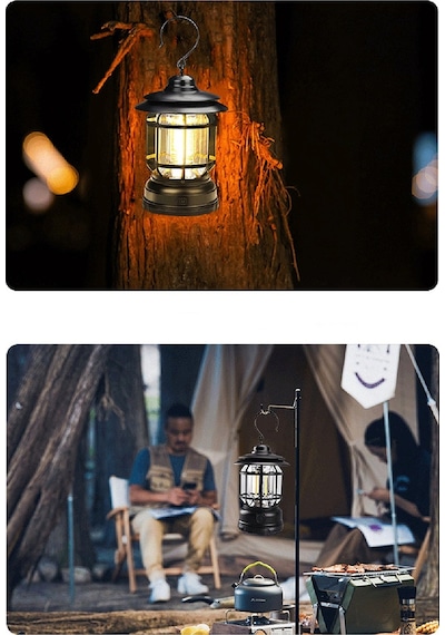 Efsane Kamp - Nostaljik Led Lamba - Kamp Lambası - Pilli Siyah